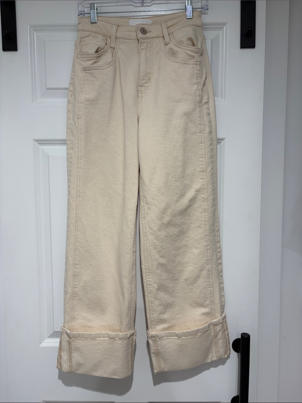 Vervet Cuffed Wide-Leg Jeans in Light Cream